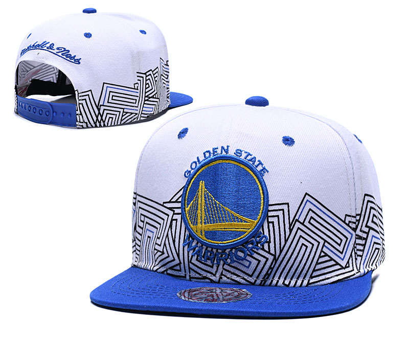 Warriors Team Logo White Royal Mitchell & Ness Adjustable Hat TX