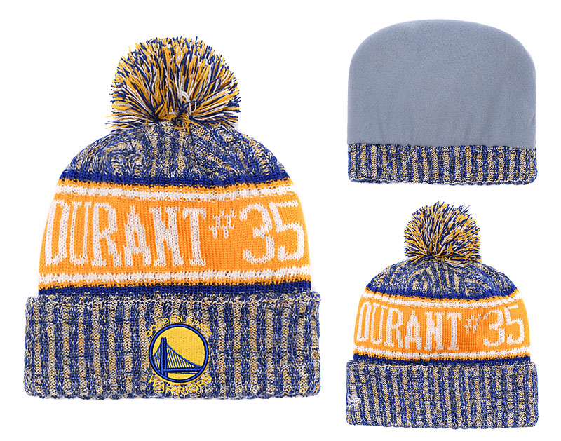 Warriors Team Logo Yellow Pom Knit Hat YD