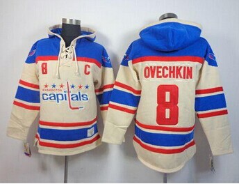 Washington Capitals #8 Alex Ovechkin Cream Sawyer Hooded Sweatshirt Stitched NHL Jersey