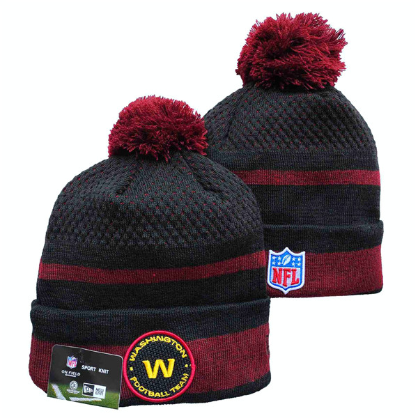 Washington Football Team Logo Black And Red Pom Cuffed Knit Hat YD