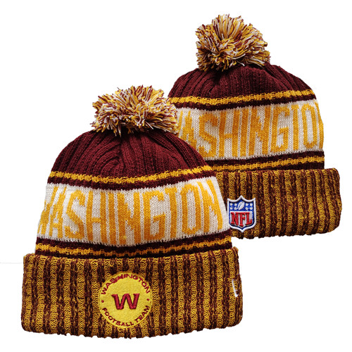 Washington Football Team Logo Yellow And Red Pom Cuffed Knit Hat- YD
