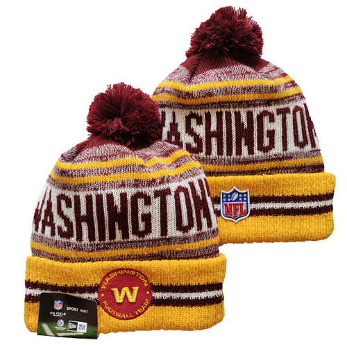 Washington Football Team Logo Yellow And Red Pom Cuffed Knit Hat YD