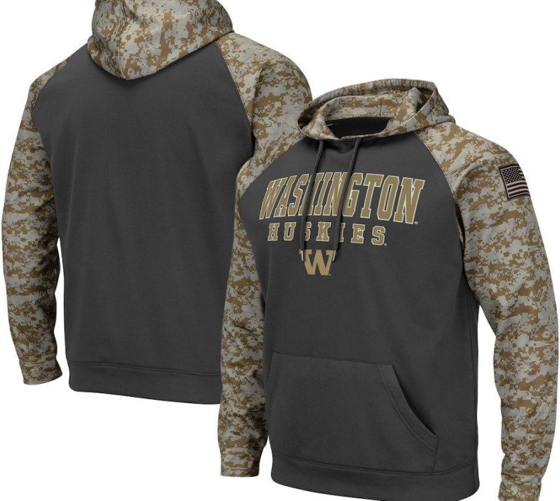 Washington Huskies Gray Camo Men's Pullover Hoodie Washington Huskies Gray Camo Men's Pullover Hoodie
