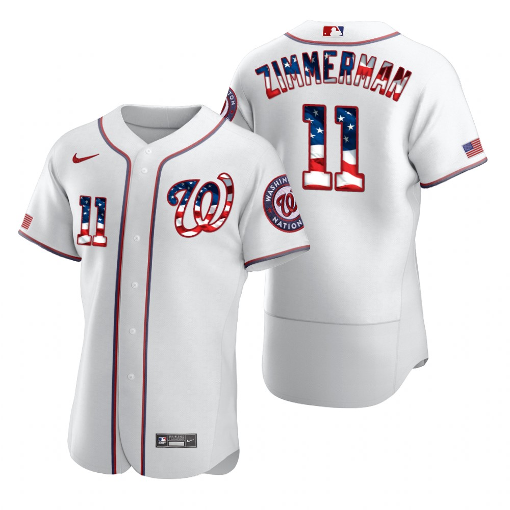 Washington Nationals #11 Ryan Zimmerman Men's Nike White Fluttering USA Flag Limited Edition Authentic MLB Jersey