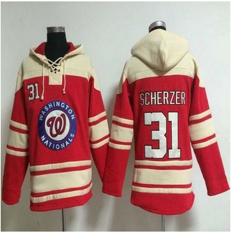Washington Nationals #31 Max Scherzer Red Sawyer Hooded Sweatshirt Baseball Hoodie Washington Nationals #31 Max Scherzer Red Sawyer Hooded Sweatshirt Baseball Hoodie