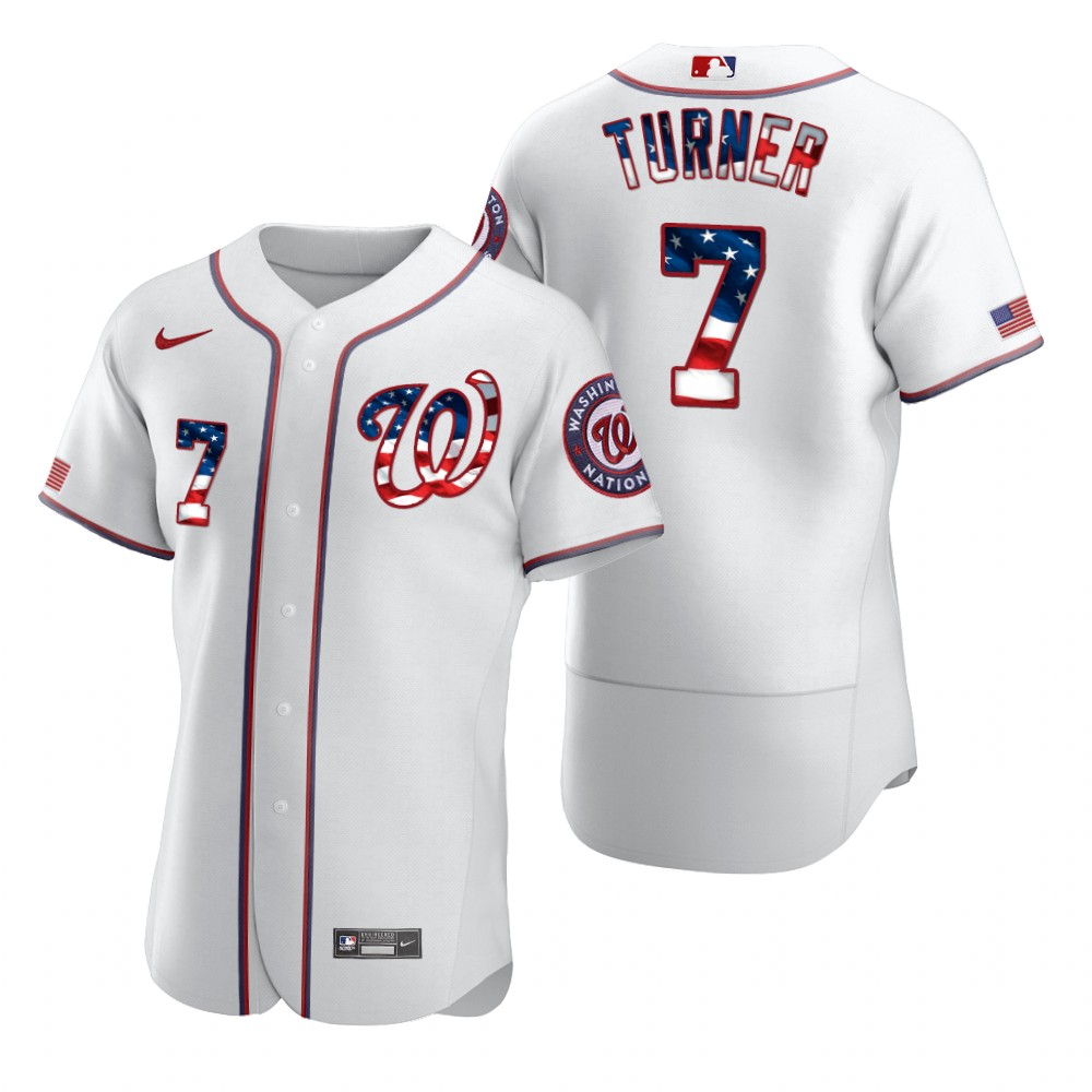 Washington Nationals #7 Trea Turner Men's Nike White Fluttering USA Flag Limited Edition Authentic MLB Jersey