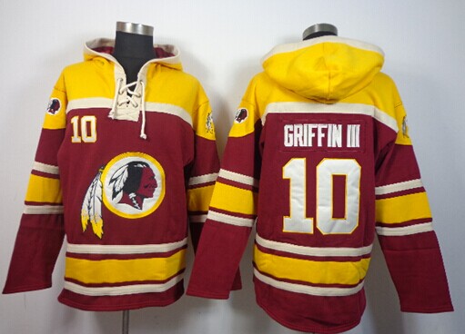 Washington Redskins #10 Robert Griffin Burgundy Red Sawyer Hooded Sweatshirt Stitched Jersey