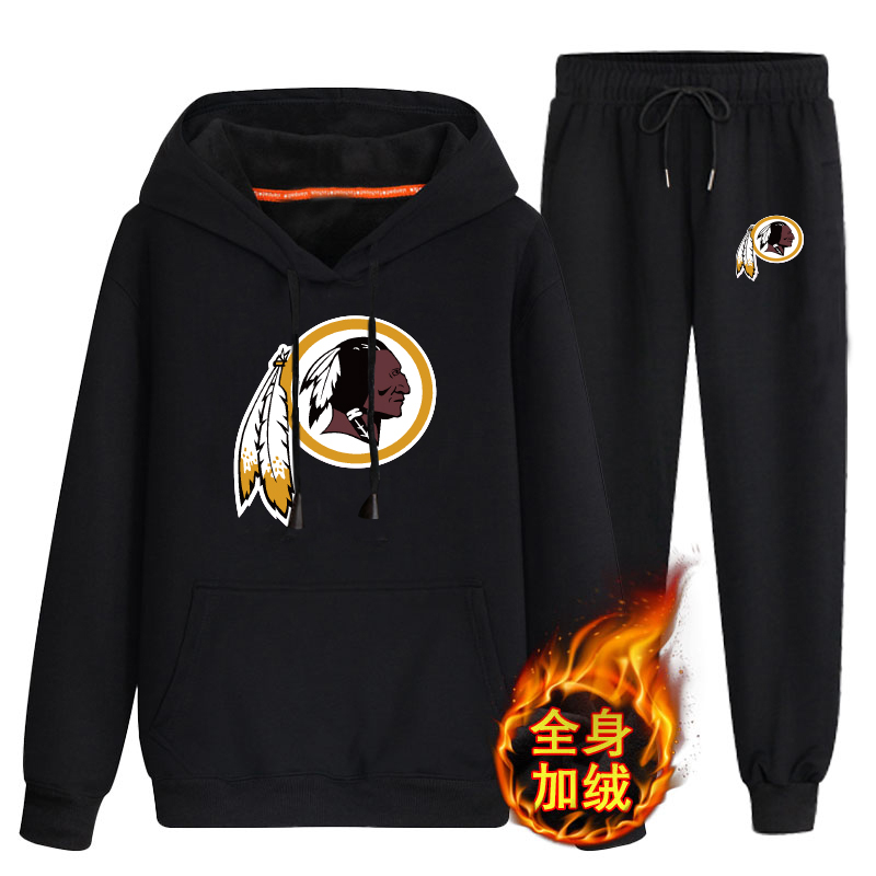Washington Redskins Black Men's Winter Thicken NFL Pullover Hoodie & Pant