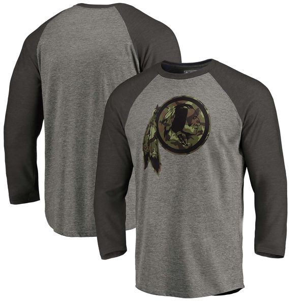 Washington Redskins NFL Pro Line By Fanatics Branded Black Gray Tri Blend 34-Sleeve T-Shirt Washington Redskins NFL Pro Line By Fanatics Branded Black Gray Tri Blend 34-Sleeve T-Shirt