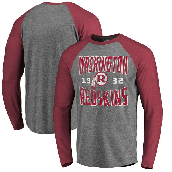 Washington Redskins NFL Pro Line By Fanatics Branded Timeless Collection Antique Stack Long Sleeve Tri-Blend Raglan T-Shirt Ash Washington Redskins NFL Pro Line By Fanatics Branded Timeless Collection Antique Stack Long Sleeve Tri-Blend Raglan T-Shirt Ash