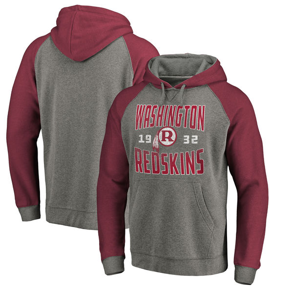 Washington Redskins NFL Pro Line By Fanatics Branded Timeless Collection Antique Stack Tri-Blend Raglan Pullover Hoodie Ash