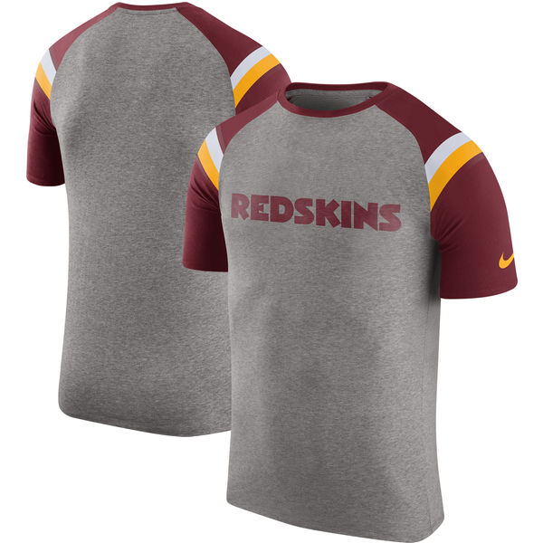 Washington Redskins Nike Enzyme Shoulder Stripe Raglan T-Shirt Heathered Gray Washington Redskins Nike Enzyme Shoulder Stripe Raglan T-Shirt Heathered Gray