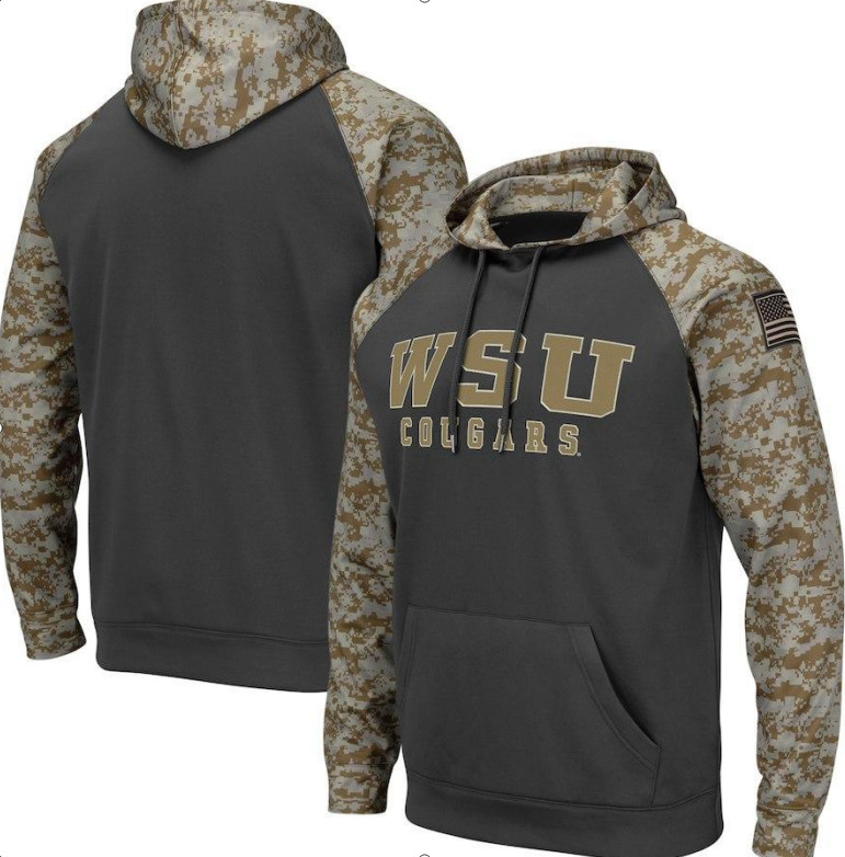 Washington State Cougars Gray Camo Men's Pullover Hoodie Washington State Cougars Gray Camo Men's Pullover Hoodie