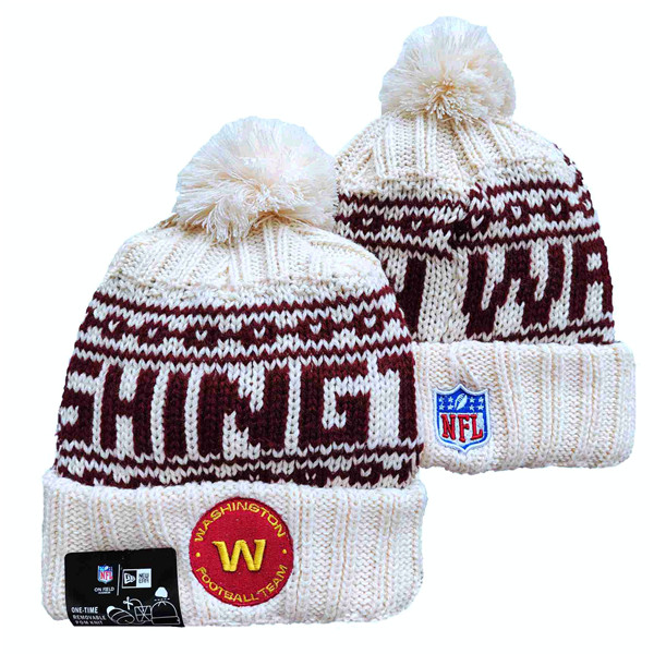Washington Team Logo Pom Cuffed White Knit Hat  YD