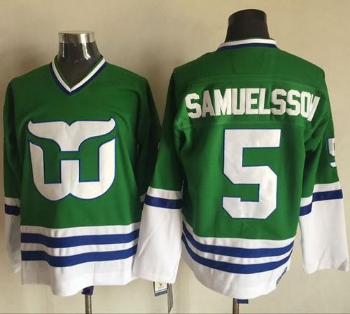 Whalers #5 Ulf Samuelsson Green CCM Throwback Stitched NHL Jersey Whalers #5 Ulf Samuelsson Green CCM Throwback Stitched NHL Jersey