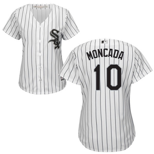 White Sox #10 Yoan Moncada White(Black Strip) Home Women's Stitched MLB Jersey White Sox #10 Yoan Moncada White(Black Strip) Home Women's Stitched MLB Jersey