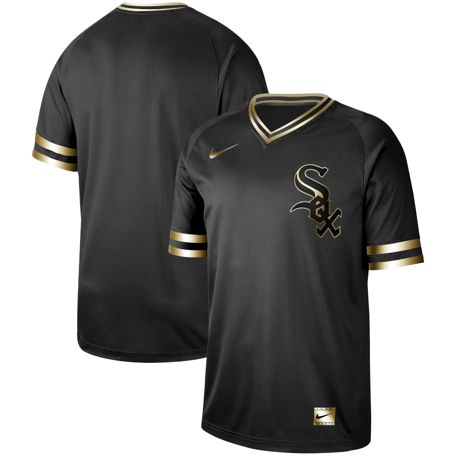 White Sox Blank Black Gold Nike Cooperstown Collection Legend V Neck Jersey