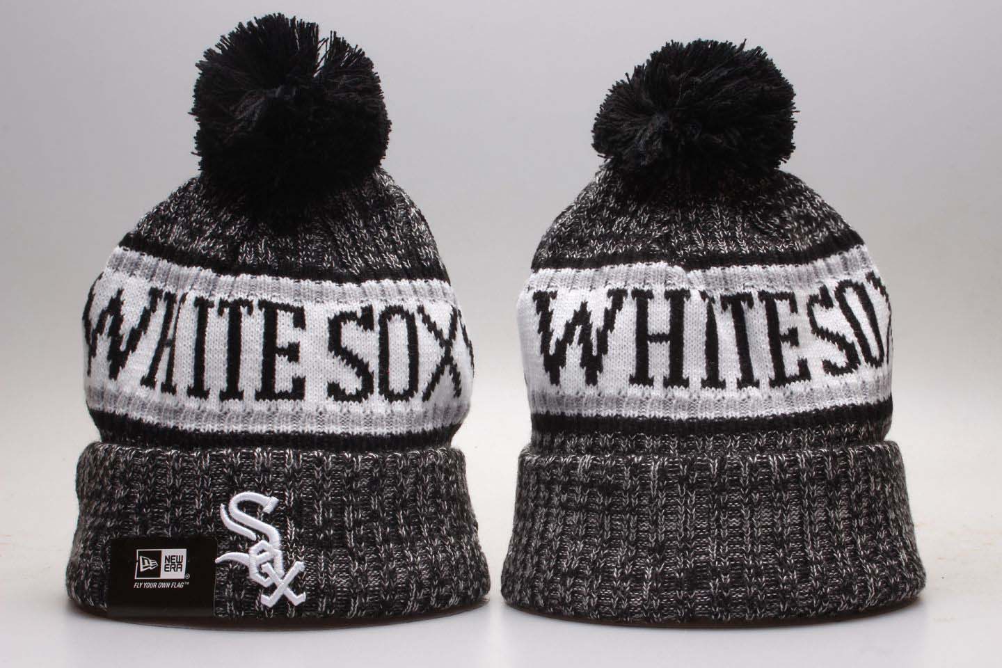 White Sox Fresh Logo Gray Knit Hat With Pom YP