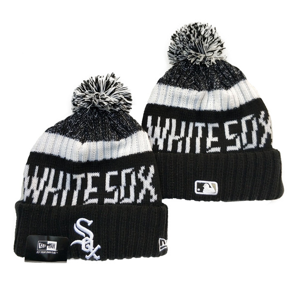 White Sox Team Logo Black Pom Knit Hat YD White Sox Team Logo Black Pom Knit Hat YD