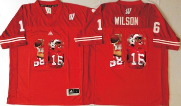 Wisconsin Badgers 16 Russell Wilson Red Portrait Number College Jersey