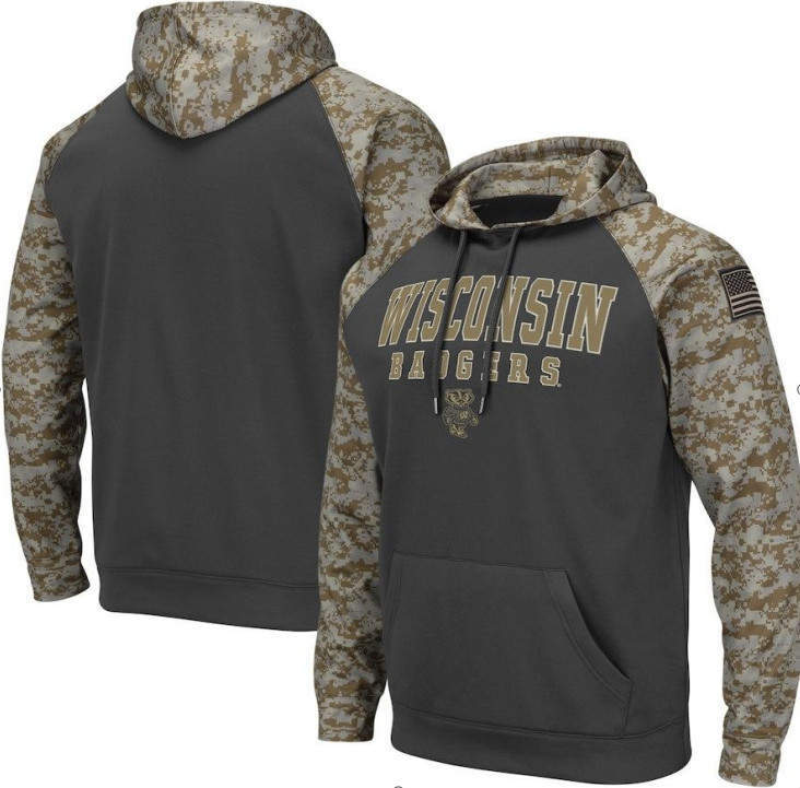 Wisconsin Badgers Gray Camo Men's Pullover Hoodie Wisconsin Badgers Gray Camo Men's Pullover Hoodie