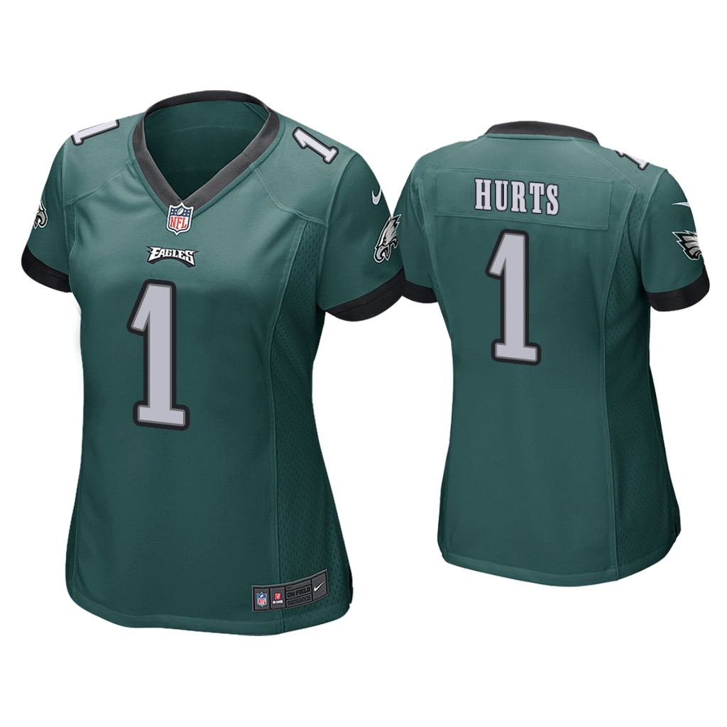 Women #1 Jalen Hurts Eagles Jersey Green Jersey