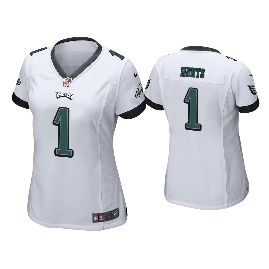 Women #1 Jalen Hurts Eagles Jersey White Jersey