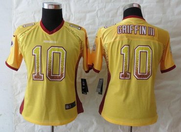 Women 2013 NEW Washington RedSkins 10 Robert Griffin III Gold Drift Fashion Jerseys