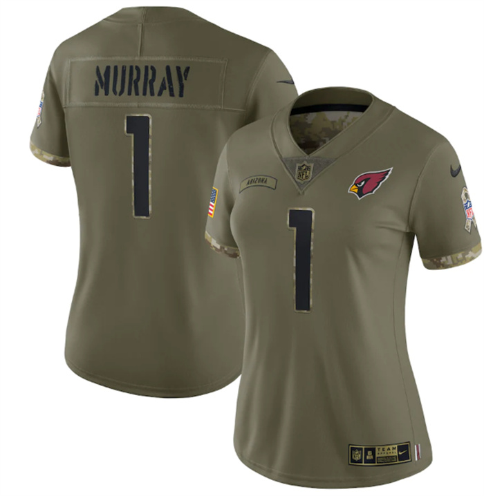 Women's Arizona Cardinals #1 Kyler Murray 2022 Olive Salute To Service Limited Stitched Jersey(Run Small)