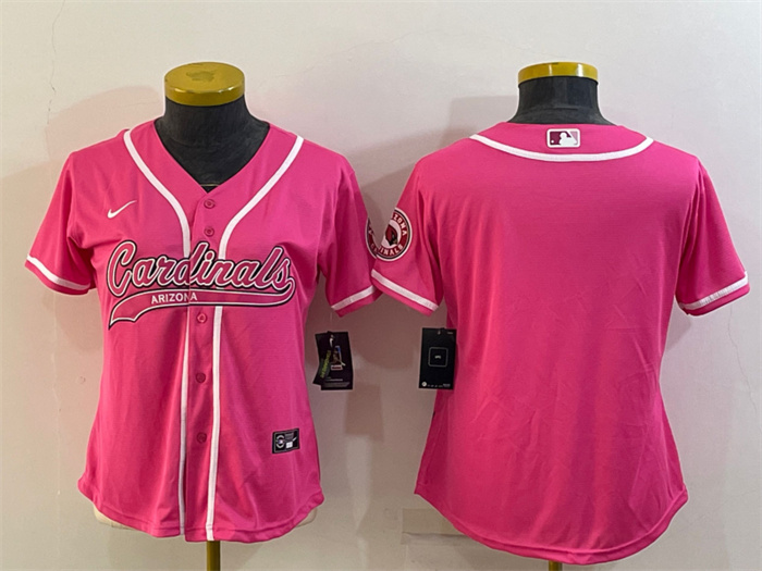 Women's Arizona Cardinals Blank Pink With Patch Cool Base Stitched Baseball Jersey(Run Small)