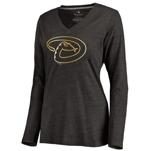 Women's Arizona Diamondbacks Gold Collection Long Sleeve V-Neck Tri-Blend T-Shirt Black Women's Arizona Diamondbacks Gold Collection Long Sleeve V-Neck Tri-Blend T-Shirt Black