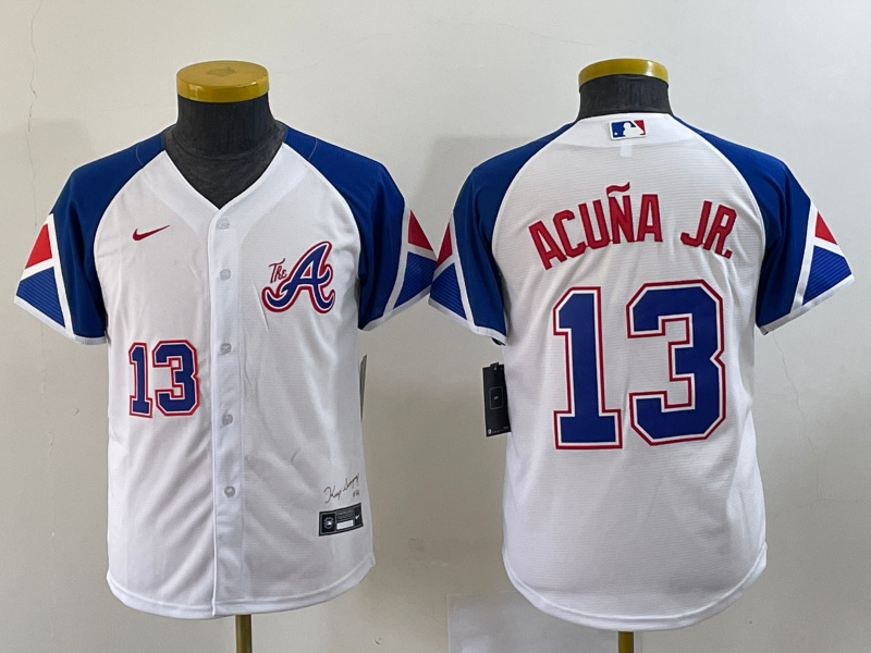 Women's Atlanta Braves #13 Ronald Acu?a Jr. White 2023 City Connect With Patch Stitched Baseball Jersey(Run Small)