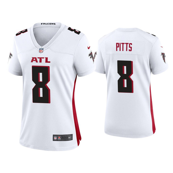 Women's Atlanta Falcons #8 Kyle Pitts New White Stitched Jersey(Run Small) Women's Atlanta Falcons #8 Kyle Pitts New White Stitched Jersey(Run Small)