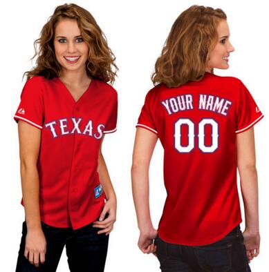 Women's Authentic Personalized Texas Rangers Alternate Red Basball Jersey Women's Authentic Personalized Texas Rangers Alternate Red Basball Jersey