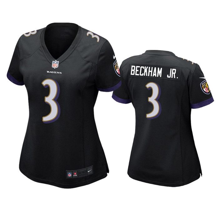 Women's Baltimore Ravens #3 Odell Beckham Jr. Black Football Jersey(Run Small) Women's Baltimore Ravens #3 Odell Beckham Jr. Black Football Jersey(Run Small)