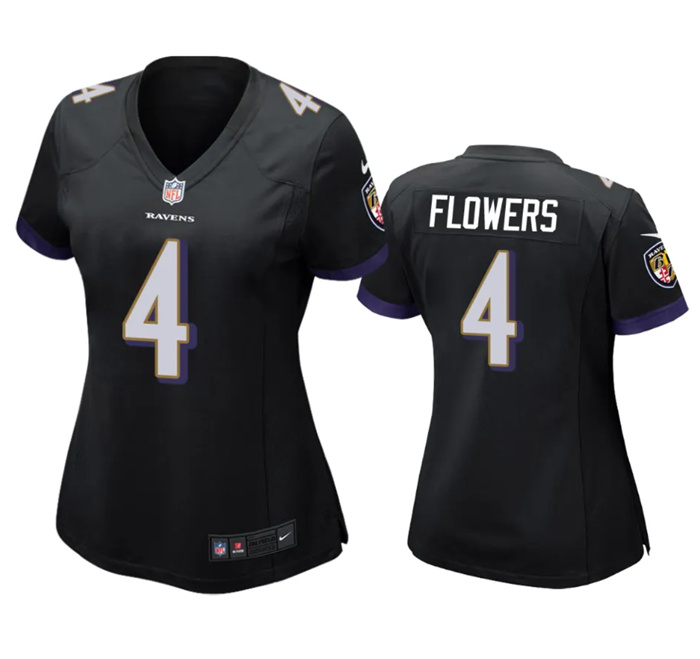 Women's Baltimore Ravens #4 Zay Flowers Black Football Jersey(Run Small) Women's Baltimore Ravens #4 Zay Flowers Black Football Jersey(Run Small)