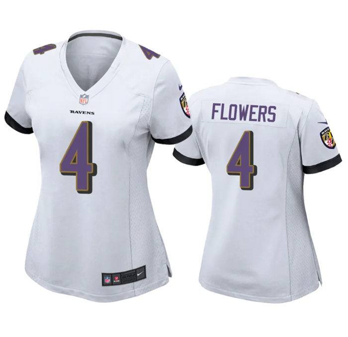 Women's Baltimore Ravens #4 Zay Flowers White Football Jersey(Run Small) Women's Baltimore Ravens #4 Zay Flowers White Football Jersey(Run Small)