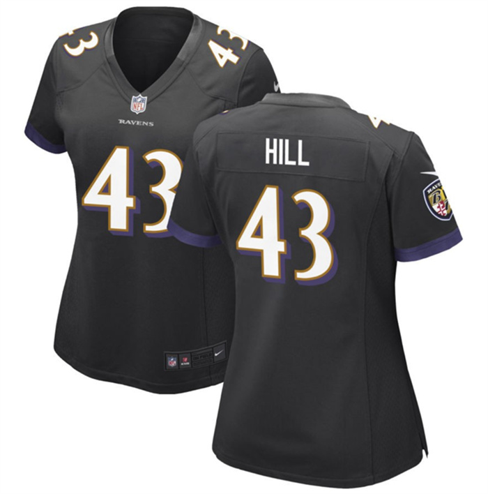Women's Baltimore Ravens #43 Justice Hill Black Football Jersey(Run Small) Women's Baltimore Ravens #43 Justice Hill Black Football Jersey(Run Small)