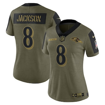 Women's Baltimore Ravens #8 Lamar Jackson Nike Olive 2021 Salute To Service Limited Player Jersey Women's Baltimore Ravens #8 Lamar Jackson Nike Olive 2021 Salute To Service Limited Player Jersey