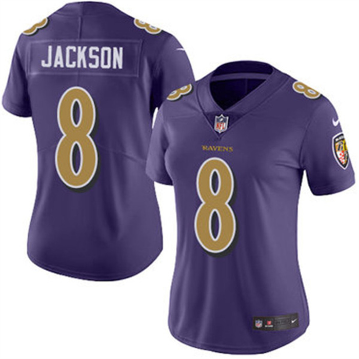 Women's Baltimore Ravens #8 Lamar Jackson Purple Color Rush Limited NFL Jersey Women's Baltimore Ravens #8 Lamar Jackson Purple Color Rush Limited NFL Jersey