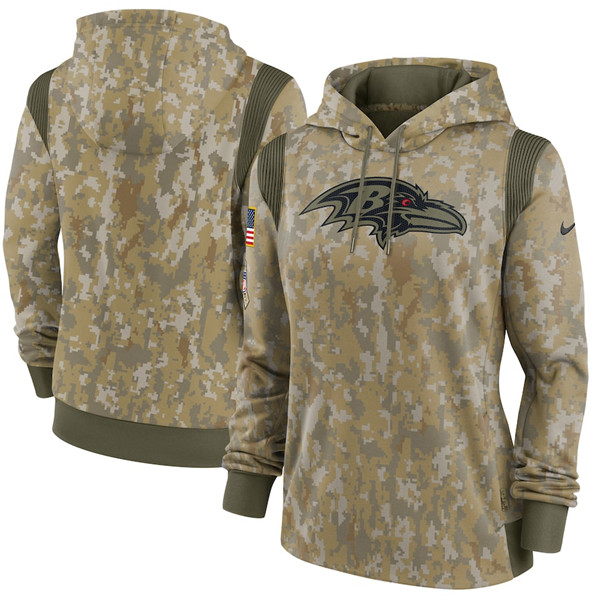 Women's Baltimore Ravens 2021 Camo Salute To Service Therma Performance Pullover Hoodie(Run Small) Women's Baltimore Ravens 2021 Camo Salute To Service Therma Performance Pullover Hoodie(Run Small)