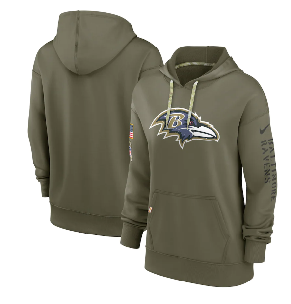 Women's Baltimore Ravens 2022 Olive Salute To Service Therma Performance Pullover Hoodie(Run Small) Women's Baltimore Ravens 2022 Olive Salute To Service Therma Performance Pullover Hoodie(Run Small)