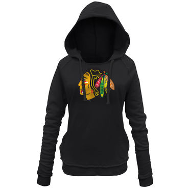Women's Blackhawks Black Customized All Stitched Hooded Sweatshirt Women's Blackhawks Black Customized All Stitched Hooded Sweatshirt