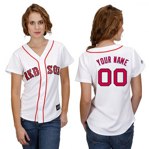 Women's Boston Red Sox White Customized Jersey Women's Boston Red Sox White Customized Jersey