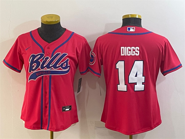 Women's Buffalo Bills #14 Stefon Diggs Red With Patch Cool Base Stitched Baseball Jersey(Run Small) Women's Buffalo Bills #14 Stefon Diggs Red With Patch Cool Base Stitched Baseball Jersey(Run Small)