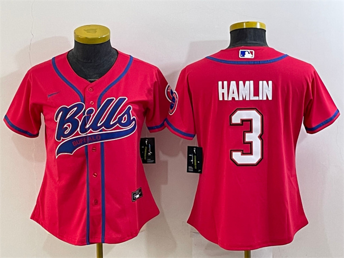 Women's Buffalo Bills #3 Damar Hamlin Red With Patch Cool Base Stitched Baseball Jersey(Run Small) Women's Buffalo Bills #3 Damar Hamlin Red With Patch Cool Base Stitched Baseball Jersey(Run Small)