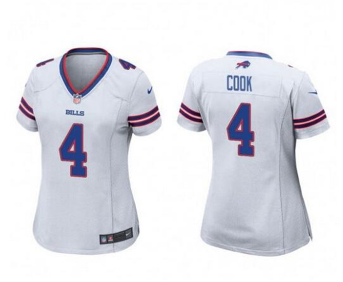 Women's Buffalo Bills #4 James Cook White Stitched Football Jersey(Run Small) Women's Buffalo Bills #4 James Cook White Stitched Football Jersey(Run Small)
