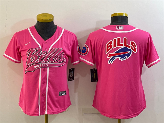 Women's Buffalo Bills Pink Team Big Logo With Patch Cool Base Stitched Baseball Jersey(Run Small) Women's Buffalo Bills Pink Team Big Logo With Patch Cool Base Stitched Baseball Jersey(Run Small)
