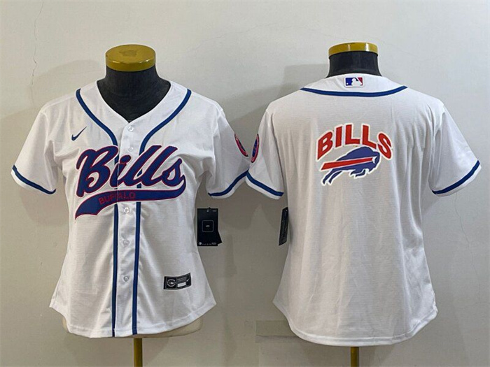 Women's Buffalo Bills White Team Big Logo With Patch Cool Base Stitched Baseball Jersey(Run Small) Women's Buffalo Bills White Team Big Logo With Patch Cool Base Stitched Baseball Jersey(Run Small)