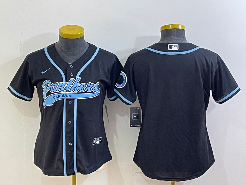 Women's Carolina Panthers Blank Black With Patch Cool Base Stitched Baseball Jersey(Run Small) Women's Carolina Panthers Blank Black With Patch Cool Base Stitched Baseball Jersey(Run Small)